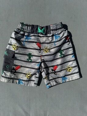 UV skinz 3t Kids Gray Striped Frog Print Swim Shorts